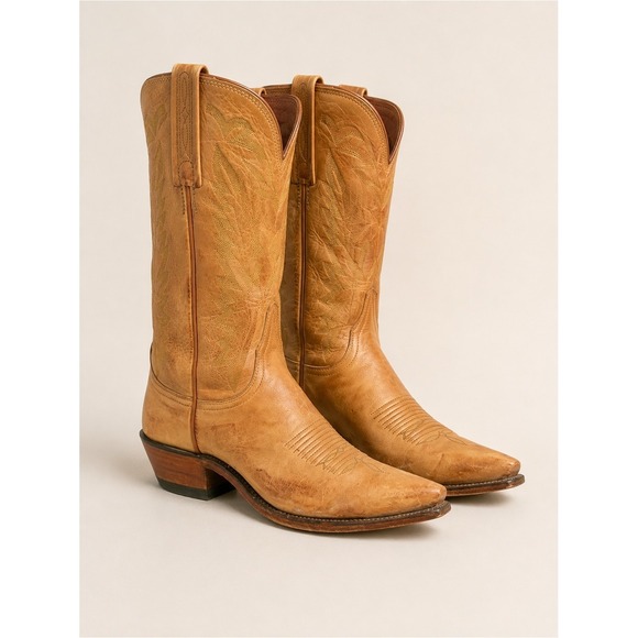 Lucchese Shoes - Lucchese Savannah Mad Dog Goat Leather SnipToe Western Cowboy Boots Womens 9 Tan